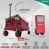 SUNNYFEEL 49''L 550lbs Heavy Duty Wagon Cart Foldable with Wheels,Extra Long Fold Up Wagons Carts with Side Pocket and