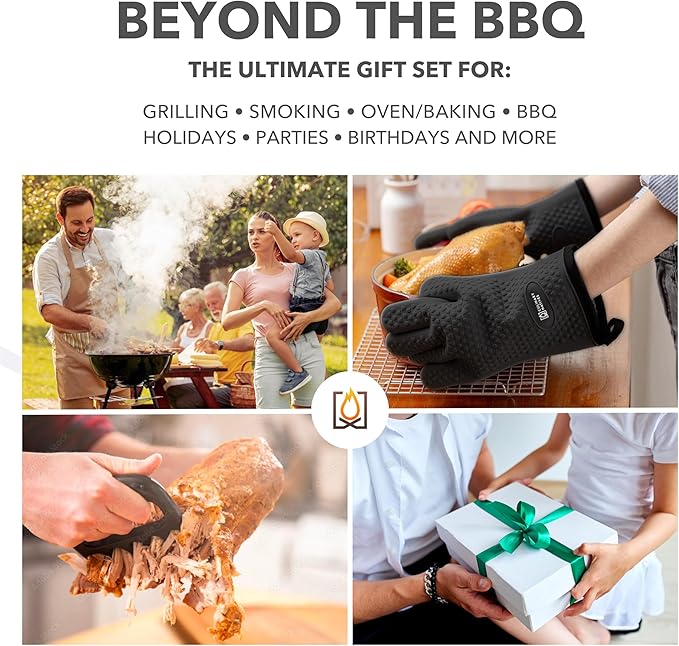 Meat Claws and Smoker Gloves | No.1 Heat Resistant BBQ Grill Gloves | Pulled Pork Claws | Thermometer | Silicone Oven Mitts
