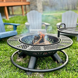Red Mountain Valley 47" Outdoor Fire Pit with Adjustable Grill, 2-in-1 Metal Outdoor Fireplaces, Large Patio Wood Burning