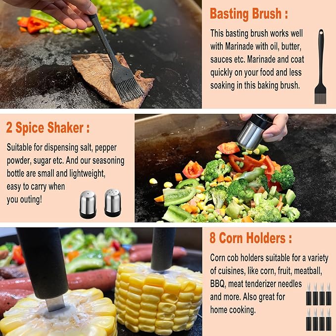 38PCS Griddle Accessories Kit, Professional Grill Tools Set for Outdoor Barbecue, Stainless Steel Griddle Spatula Set with