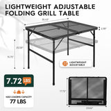 3x2 FT Folding Grill Table, Portable Camping Table for Outside, Adjustable Height Folding Table with Desktop & Mesh Bag,