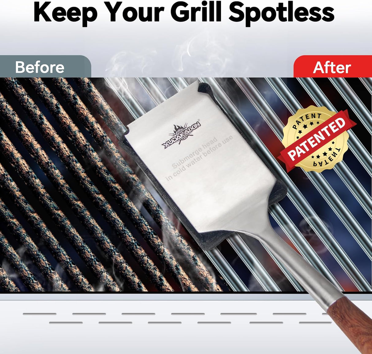 Bristle-Free Steam Cleaning Grill Brush,with Extended Luxurious Rosewood Handle and 1 Replacement Head,BBQ Grill Cleaning