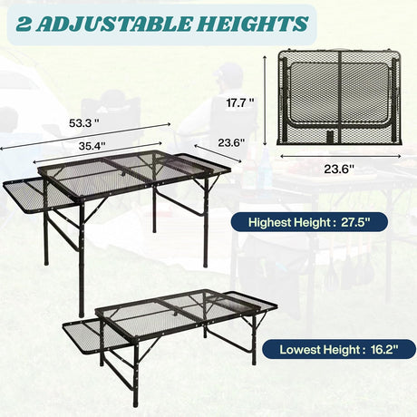 Folding Table w/ Carry Bag, Paper Towel Holder, Garbage Holder, Wing Panels, 3x2 FT Foldable Table for Portable Grill,