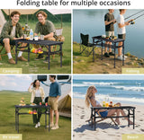 Folding Camping Table with Storage Net, 3ft Camping Table Aluminum Folding Table with 3 Adjustable Height Max 27.5 Inch