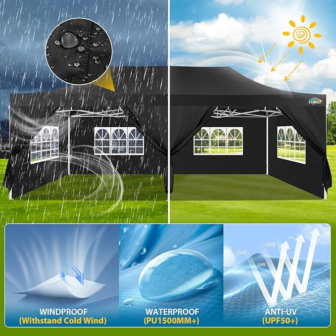 COBIZI 13x26 Pop Up Tent Heavy Duty Canopy with Removable Sidewalls Party Tent Outdoor Wedding Large Event Tent with Roller
