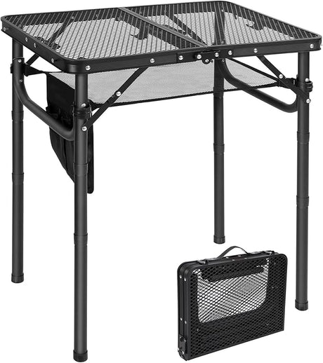 RedSwing Folding Grill Table, Lightweight Height Adjustable Aluminum Table with Mesh Desktop and Mesh Bag for Outdoor