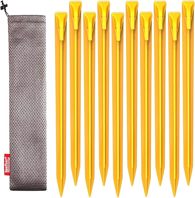 10-Pack Plastic Tent Stakes - 12-Inch Heavy Duty Canopy Anchoring Pegs for Camping, Gardening, Landscaping, Backpacking -