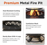 Red Mountain Valley 47" Outdoor Fire Pit with Adjustable Grill, 2-in-1 Metal Outdoor Fireplaces, Large Patio Wood Burning