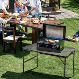 Folding Grill 3x2 FT Portable Camping Table, Lightweight Height Adjustable Metal Picnic Outdoor Table with Mesh Desktop and