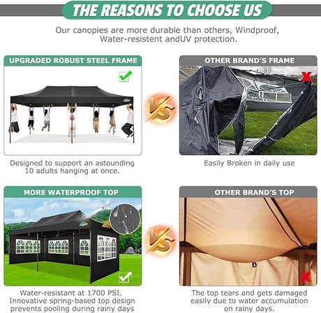 COBIZI 10x20 Pop Up Canopy Heavy Duty with 6 Sidewalls, Commercial Heavy Duty Pop Up Tent for Parties All Weather Waterproof