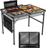 3x2 FT Folding Grill Table, Portable Camping Table for Outside, Adjustable Height Folding Table with Desktop & Mesh Bag,