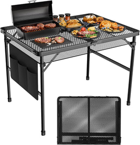 3x2 FT Folding Grill Table, Portable Camping Table for Outside, Adjustable Height Folding Table with Desktop & Mesh Bag,