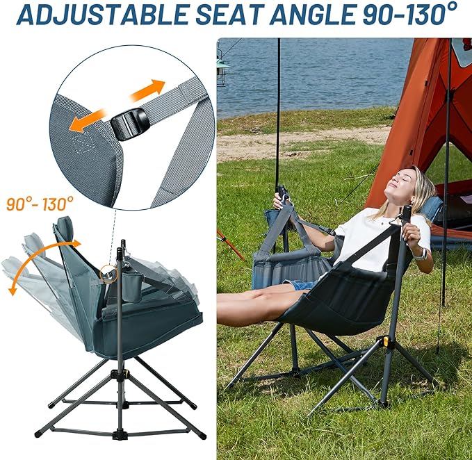 TIMBER RIDGE Hammock Camping Chair with Adjustable Backrest, Heavy Duty Folding Hammock Chair Supports 300lbs, Portable