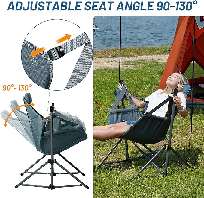 TIMBER RIDGE Hammock Camping Chair with Adjustable Backrest, Heavy Duty Folding Hammock Chair Supports 300lbs, Portable