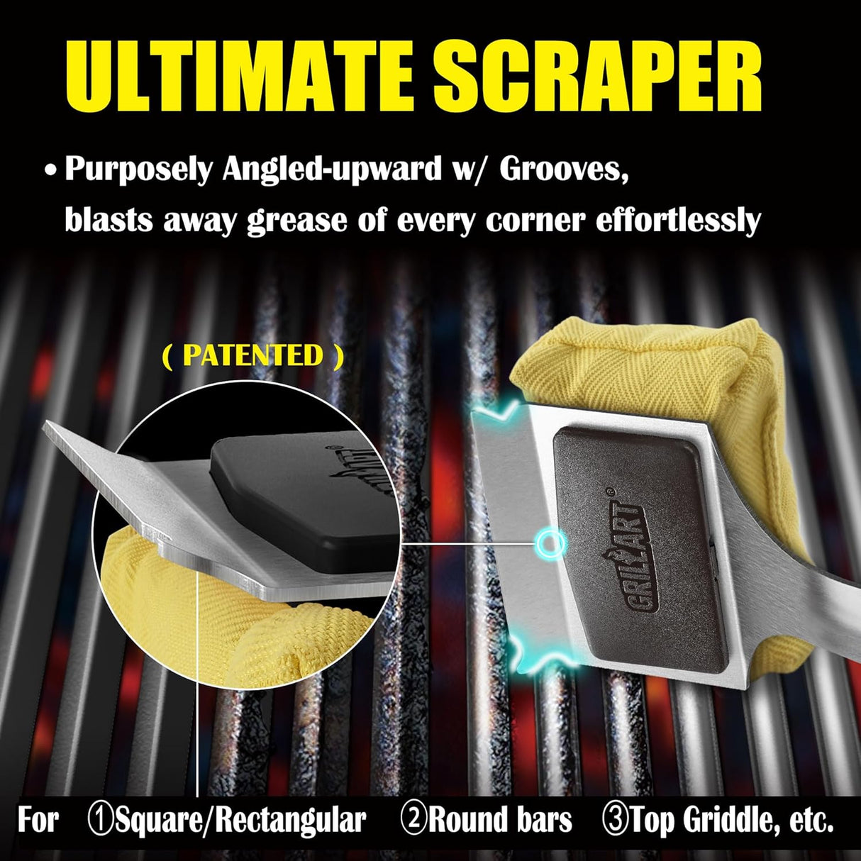 GRILLART Grill Brush for Outdoor Grill Bristle Free - Reinforced Grill Cleaner Scraper BBQ Brush - Replaceable Head Barbecue