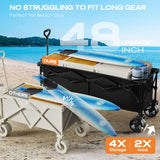300L Extra Large Collapsible Foldable Wagon, 440lbs Load Capacity 48''L Extended Heavy Duty Folding Beach Wagon with Big