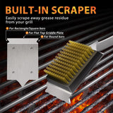 ENLOY Grill Brush and Scraper for Barbecue, 17" Grill Brush for Outdoor Grill, Extended Rosewood Handle and 2 Replaceable
