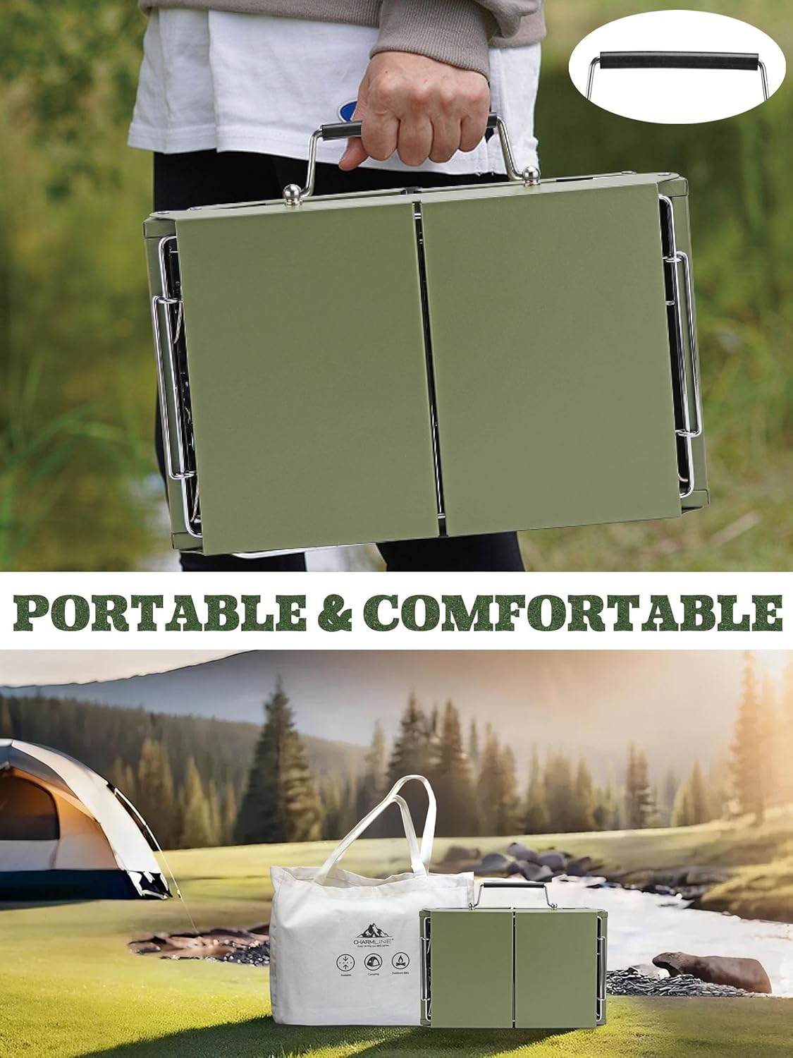 Charmline 14x9inch Small Foldable Portable Charcoal Grill, Compact Portable Grill for Outdoor, Charcoal Grills for Camping,