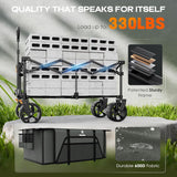 Navatiee Big Wheels Collapsible Wagon Cart Foldable, Heavy Duty Beach Wagon with Silent All-Terrain Wheels, Folding Utility