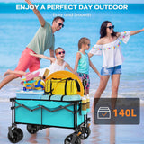 Collapsible Wagon Cart Heavy Duty Foldable, Folding Beach Wagon with Big Wheels for Sand, Utility Grocery Cart with Side