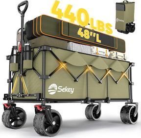 Sekey 48''L Collapsible Foldable Extended Wagon with 440lbs Weight Capacity, Heavy Duty 300L Folding Utility Garden Cart