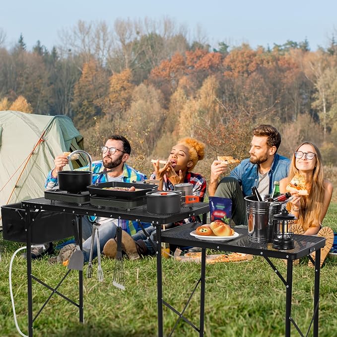 REDCAMP Portable Grill Table with Sink for Outside, Lightweight Aluminum Frame Folding Grill Stand Table with Adjustable