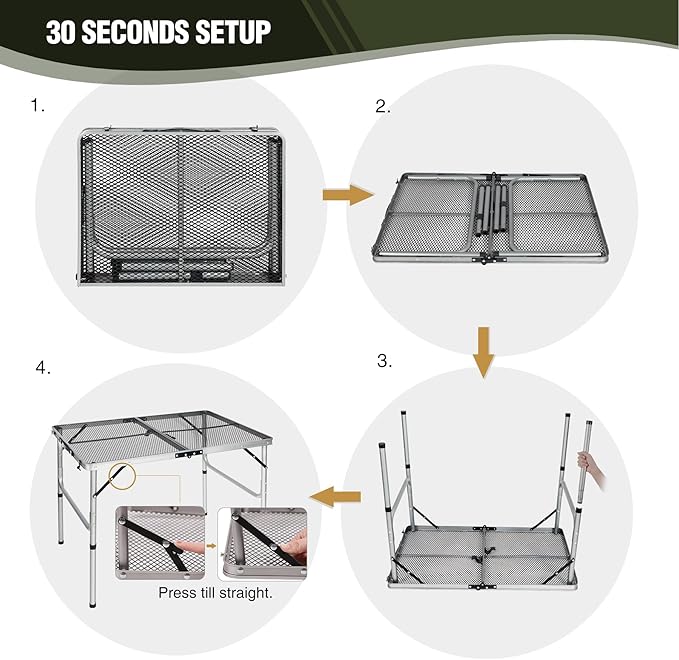 REDCAMP 36x24 Folding Grill Table for Outside, Lightweight Portable Metal Aluminum Outdoor Grill Table with Adjustable