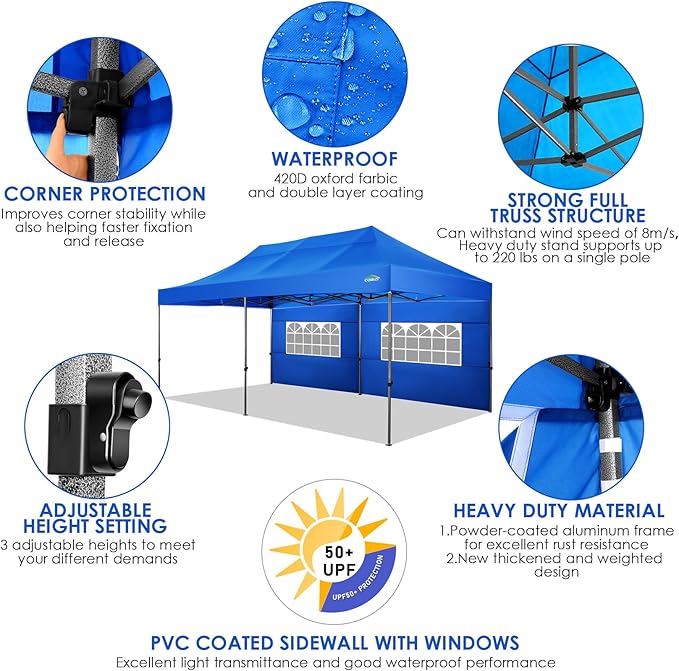 COBIZI 10x20 Canopy with Sidewalls, Heavy Duty Party Tent Pop up carpas para Fiestas, Tents for Parties, Wedding, Outdoor Ez