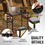 REDCAMP 35x16 Folding Grill Table for Outside with 2 Side Tables, 4 Adjustable Heights Portable Small Stand Table for