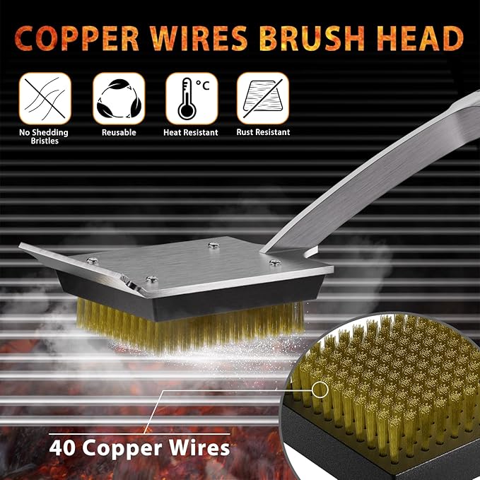ENLOY Copper Wire Grill Brush Replacement Head, Grill Cleaning Bristle Brush with 4 Screws, BBQ Cleaning Replacement Brush