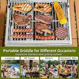 3-Burner 24,000 BTU Portable Flat Top Propane Gas Grill, Heavy-Duty Stainless Steel 2-in-1 Tabletop Grill and Griddle Combo