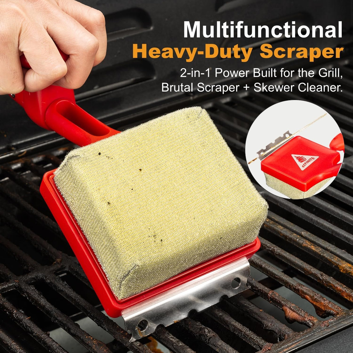 BBQ Grill Cleaner Brush, EEFINITE Steam Grill Brush for Outdoor Grilling with Replacement Scrub Sponge + Superior Scraper,