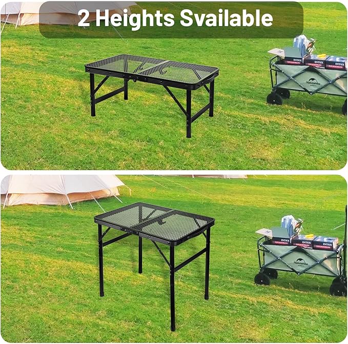 Folding Grill Table Metal Portable Camping Table with Mesh Desktop Lightweight & Foldable Height Adjustable Black Picnic