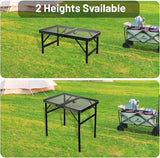 Folding Grill Table Metal Portable Camping Table with Mesh Desktop Lightweight & Foldable Height Adjustable Black Picnic