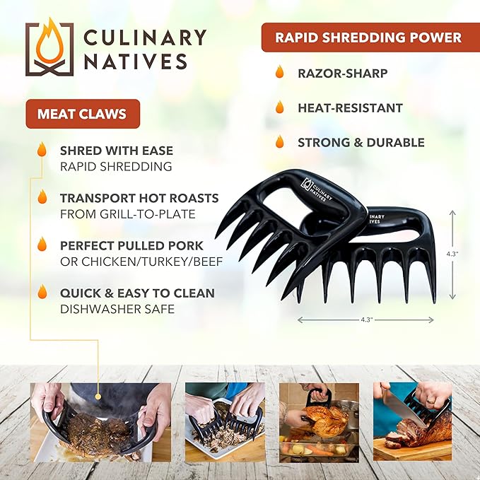 Meat Claws and Smoker Gloves | No.1 Heat Resistant BBQ Grill Gloves | Pulled Pork Claws | Thermometer | Silicone Oven Mitts