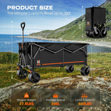 Navatiee 300L Collapsible Wagon Cart Foldable Extra Large, 48''L Folding Extended Beach Wagon with 440LBS Weight Capacity