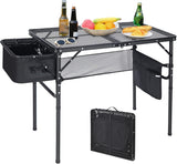 REDCAMP Folding Portable Grill Table with Sink for Outside, Lightweight Aluminum Metal Grill Stand Picnic Table for Camping