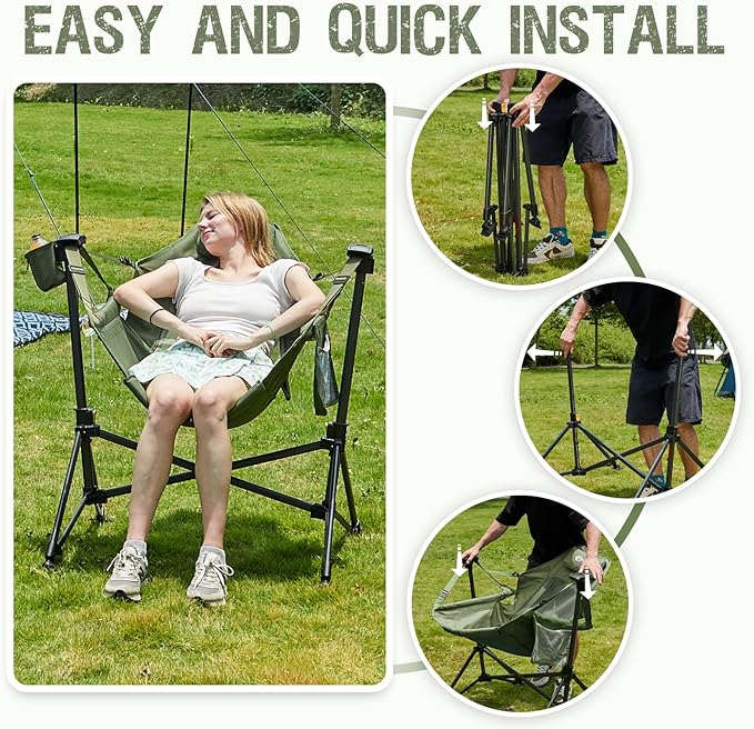 Portal Hammock Camping Chair, Portable Outdoor Swinging Chairs, Rocking Chair for Adults with Adjustable Back and Height for