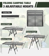 Foldable Grill Table with Mesh Desktop, 200lbs 4Ft Portable Folding Table, Height Adjustable Metal Table for Ourdoor,
