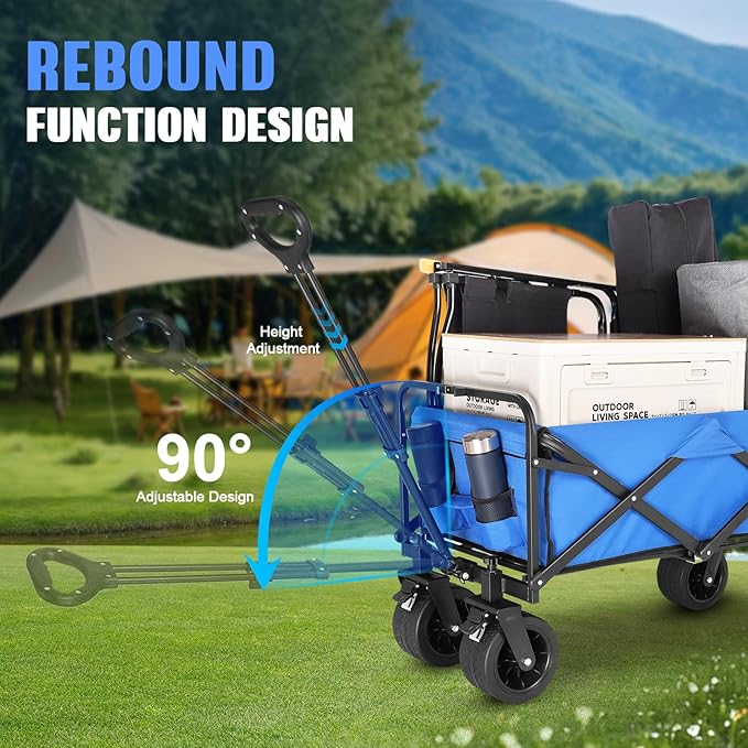 Beach Wagon with Big Wheels for Sand,Collapsible Folding All Terrain Utility Wagons Carts Foldable with Brakes for Sand