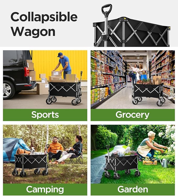 Beach Wagon,Collapsible Wagon 220lbs with Big Wheels FoldableWagon Carts,Portable Utility for Garden Grocery Sports Camping