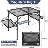 REDCAMP 36x24 Folding Grill Table for Outside with 2 Side Tables, Lightweight Portable Metal Aluminum Outdoor Grill Table