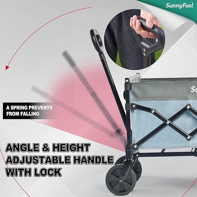 SUNNYFEEL 49''L 550lbs Heavy Duty Wagon Cart Foldable with Wheels,Extra Long Fold Up Wagons Carts with Side Pocket and