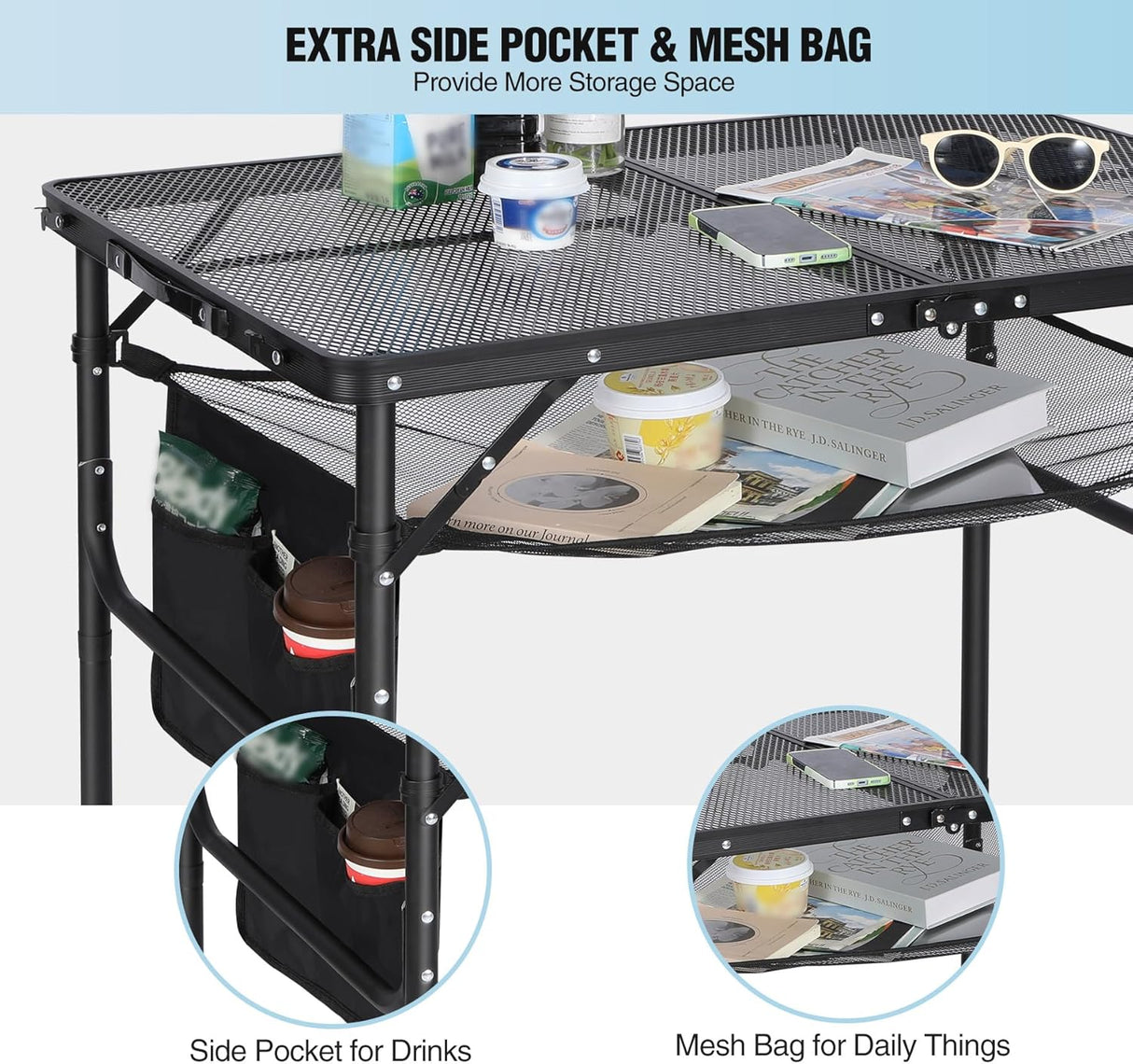 RedSwing Folding Grill Table,Aluminum Portable Grill Stand Table for Outdoor Camping Picnic BBQ Lightweight, Adjustable