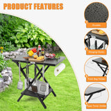 Folding Grill Table with Extra Storage Bottom Shelf, Indoor & Outdoor Prep Table with Garage Rack & Tissue Holder, Pizza