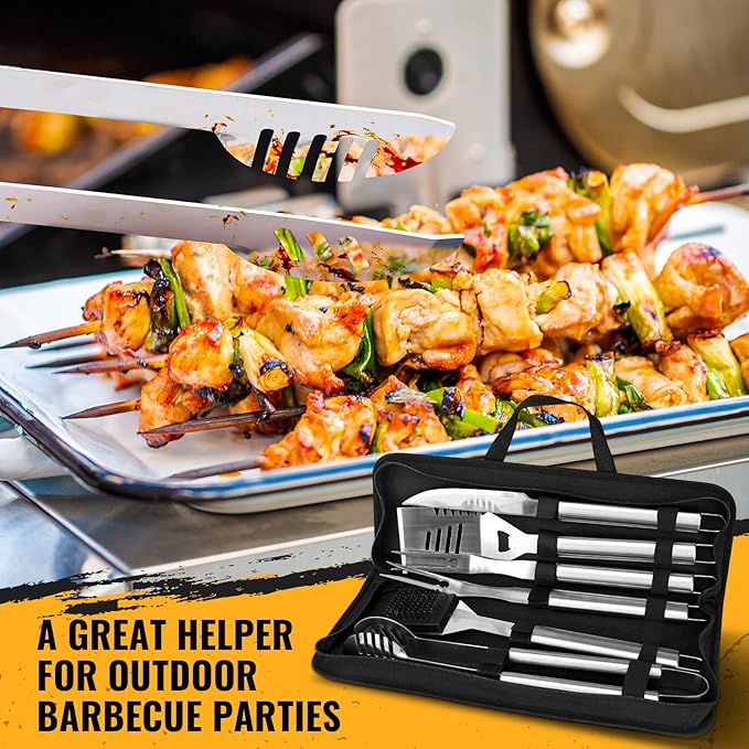 BBQ Grill Tools Set 16-inch Heavy Duty, 6 Pcs- Barbecue Utensils Kit for Camping, Kitchen, Outdoor Cooking,Suitable as a