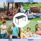 Skyflame Folding Camping Table with Adjustable Height Legs, Black Metal Portable Outdoor Grill Stand Table with Handle for