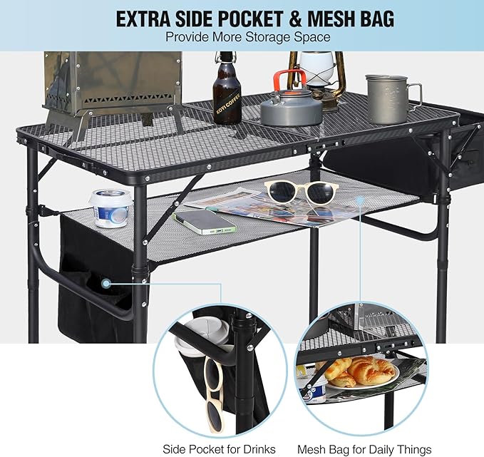 RedSwing Portable Grill Table with Sink for Outside, Aluminum Frame Folding Grill Stand Table for Outdoor Camping Picnic