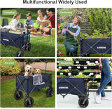 LUXCOL Collapsible Folding Wagon, Heavy Duty Utility Beach Wagon Cart for Sand with Big Wheels, Adjustable Handle&Drink