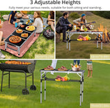 Folding Camping Table with Storage Net, 3ft Camping Table Aluminum Folding Table with 3 Adjustable Height Max 27.1 Inch